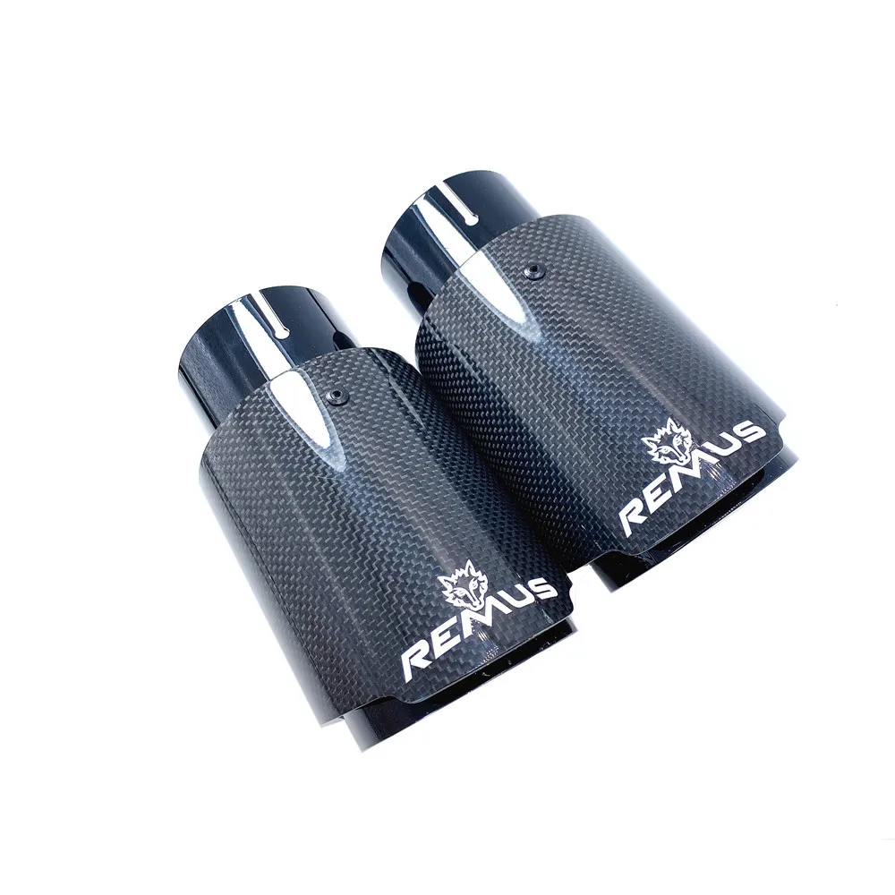 Car Universal Modiflcation Stainless Steel Single Exhaust Pipe Full Carbon Remus Glossy Black Cover Muffler Tip For Any Car
