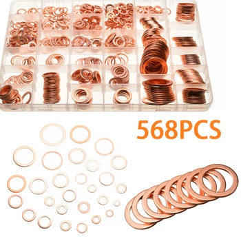 

568PCS Solid Copper Washers M5-M28 Sump Plug Washer Assorted Hardware Kit 30 Sizes Copper Crush Washers for Sump Plugs Water