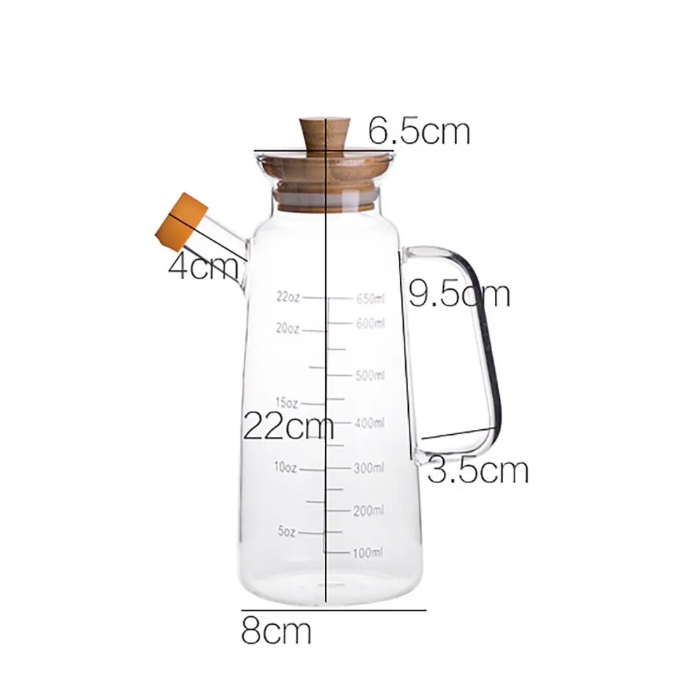 650ML Glass Olive Oil Cans Vinegar Container Kitchen Soy Sauce Bottle Fashion Glass Vinegar Storage Bottle With Bamboo Lid