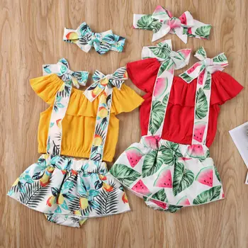 

infant baby girl two pieces set ruffle collar top suspender shorts suits newborn baby girl set clothing