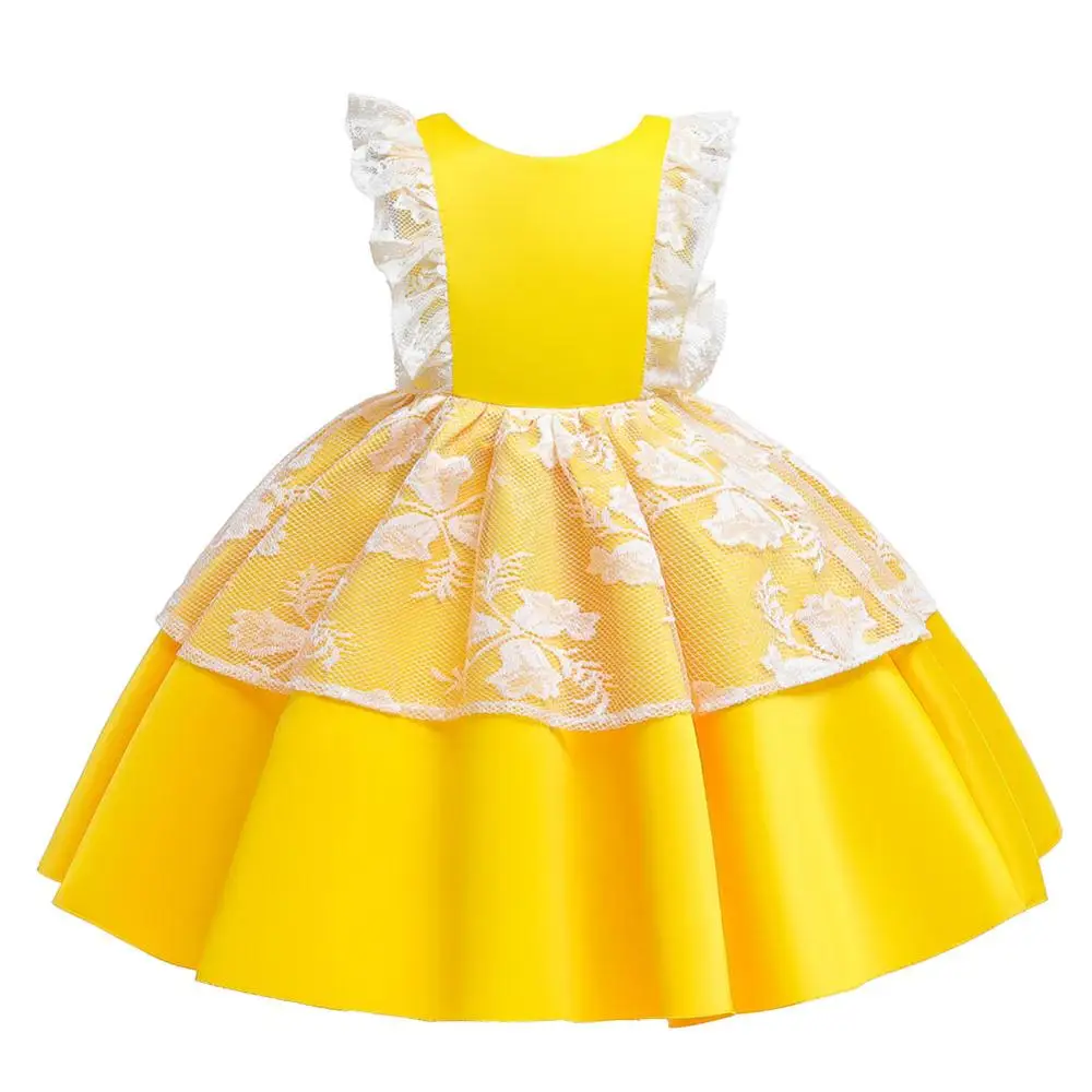 Одежда для маленьких девочек; Vestido; кружевное многослойное платье с оборками для девочек; платье-пачка для свадебной вечеринки; летние платья принцессы с открытой спиной для маленьких детей - Цвет: Цвет: желтый