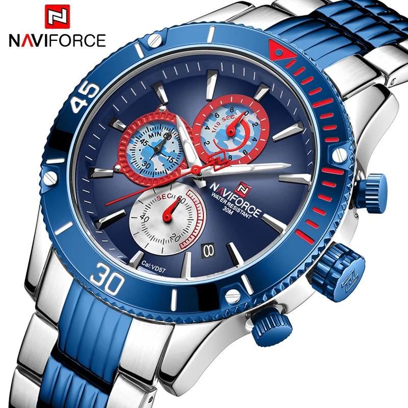 NAVIFORCE новые хронограф мужские часы Топ люксовый бренд водонепроницаемые
