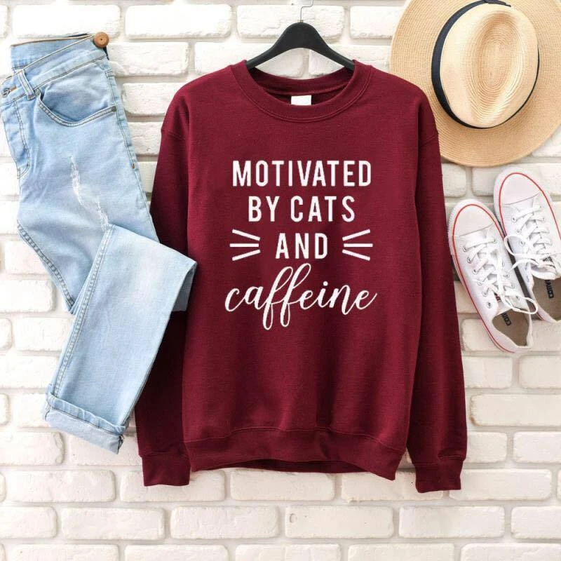 

Motivated by Cats sweatshirt women fashion casual funny slogan quote causal tumblr pullovers hipster youngs git girl tops L148