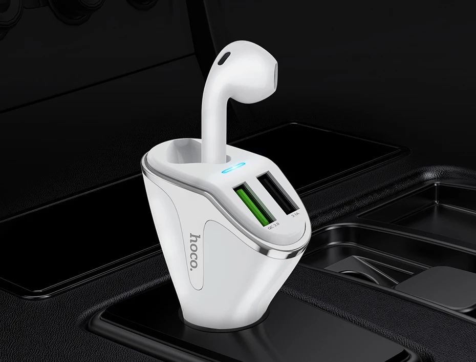 Беспроводное зарядное устройство HOCO 2 в 1 Bluetooth-наушник на одно ухо V5.0 двойной зарядное устройство USB QC2.0 QC3.0 автомобиля-Зарядное устройство для iPhone samsung Xiaomi huawei