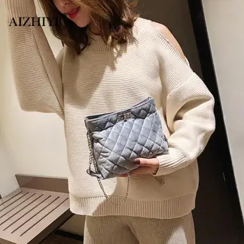 

Women Solid Color Satchel Shoulder Bags Gold Velvet Chain Sling Crossbody Messenger Bag Bolsa Feminina Rhombic Mini Bucket Bags