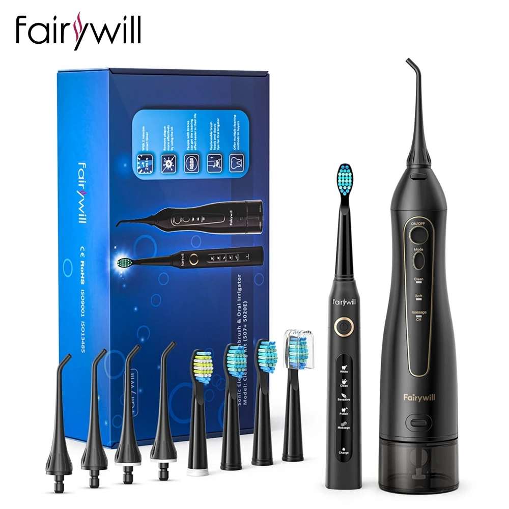 Fairywill Oral irrigateur USB Rechargeable eau Flosser Portable dentaire Jet deau 300ML réservoir deau étanche nettoyant 8 buses