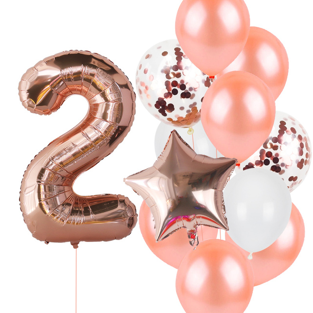 Birthday Rose Gold Number Foil Balloon Party Decorations Kids First 1st 2nd 3rd Birthday Baby Shower Boy Girl Baloons