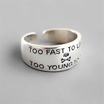 

Hot Sale Punk Vintage Style English Letters Saying Wide Surface Women Rings Skull Skeleton 925 Sterling Silver Lady Ring Pablo