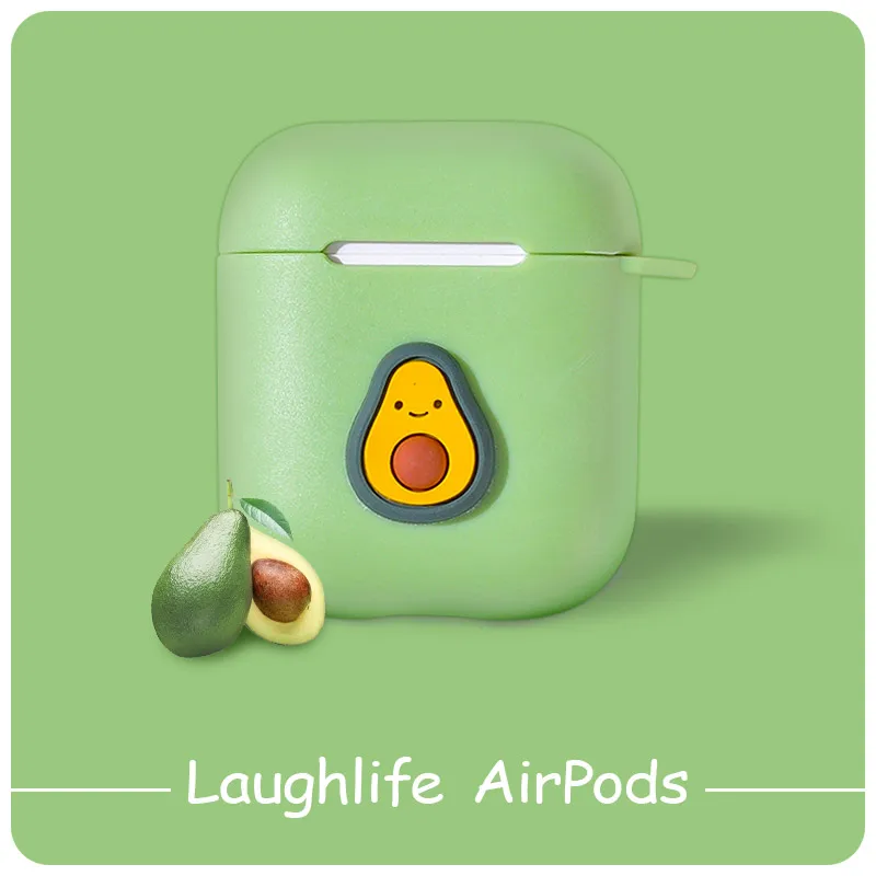 Мягкий силиконовый чехол для Airpods 1/2 с изображением авокадо оранжевого цвета и