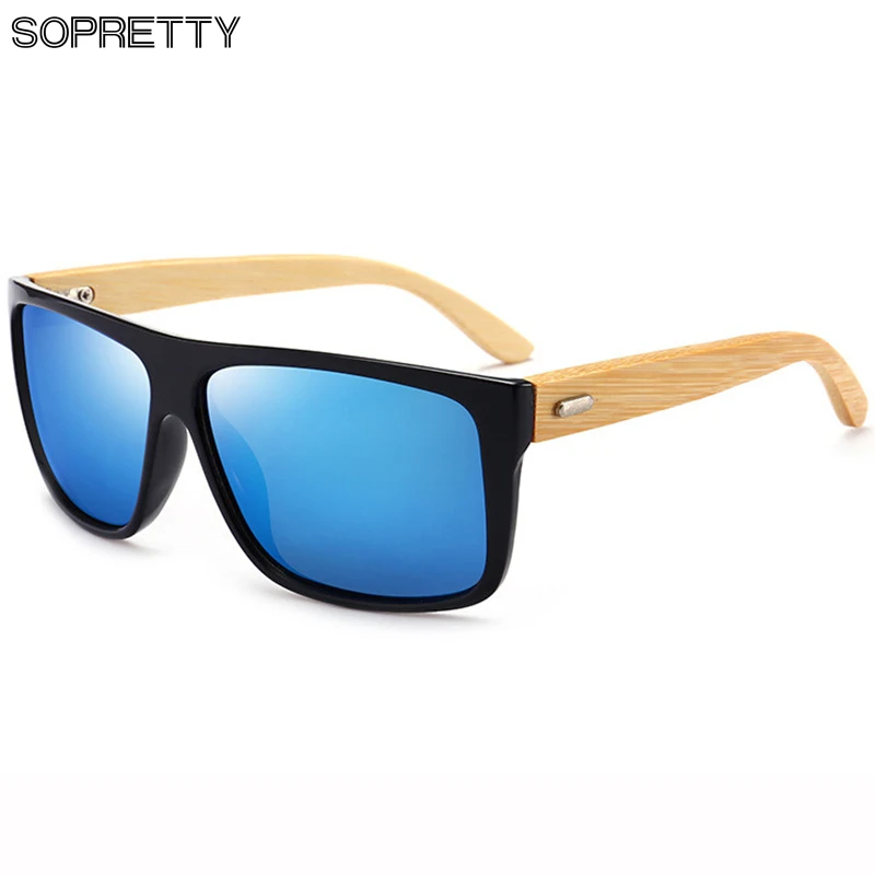 SOPRETTY New Retro Wood Men Bamboo Sunglasses Women Brand Design Goggles Wooden Sun Glasses Unisex Square Eyewear | Аксессуары для