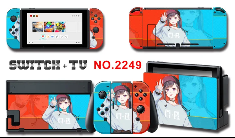 1set New Cute Anime Full Body Sticker for NS Switch Protective Cover Skin Colorful Art for Game Console Joy-Con Controller Decor
