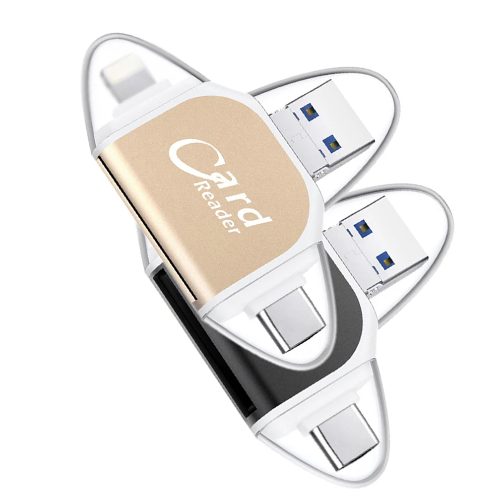 4 в 1 металлический кард-ридер Тип C/Micro-USB/Usb Tf Sd для Ipad для Iphone X 7 8 Plus 5 6 6 S, устройство для чтения карт памяти для samsung S8+ S6