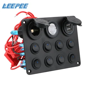 

Dual USB Charger Car Push Button Switch 12-24V 8 Gang Circuit Breaker Toggle Switch Panel For Car Truck ATV UTV Caravan
