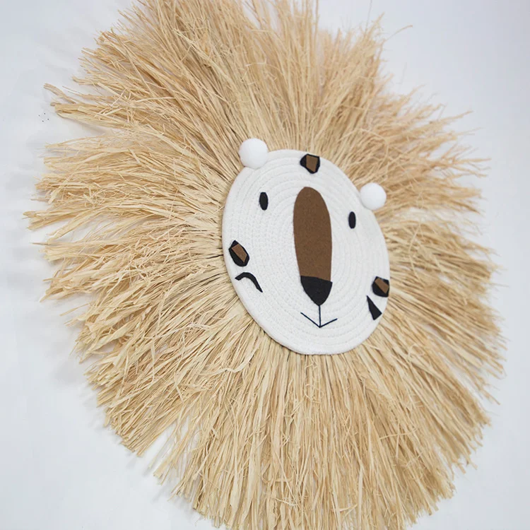 Nordic Hand Woven Cartoon Animal Hanging Decoration Cotton Thread Weaving Animal Head Ornament Children Room Wall Hanging Decor