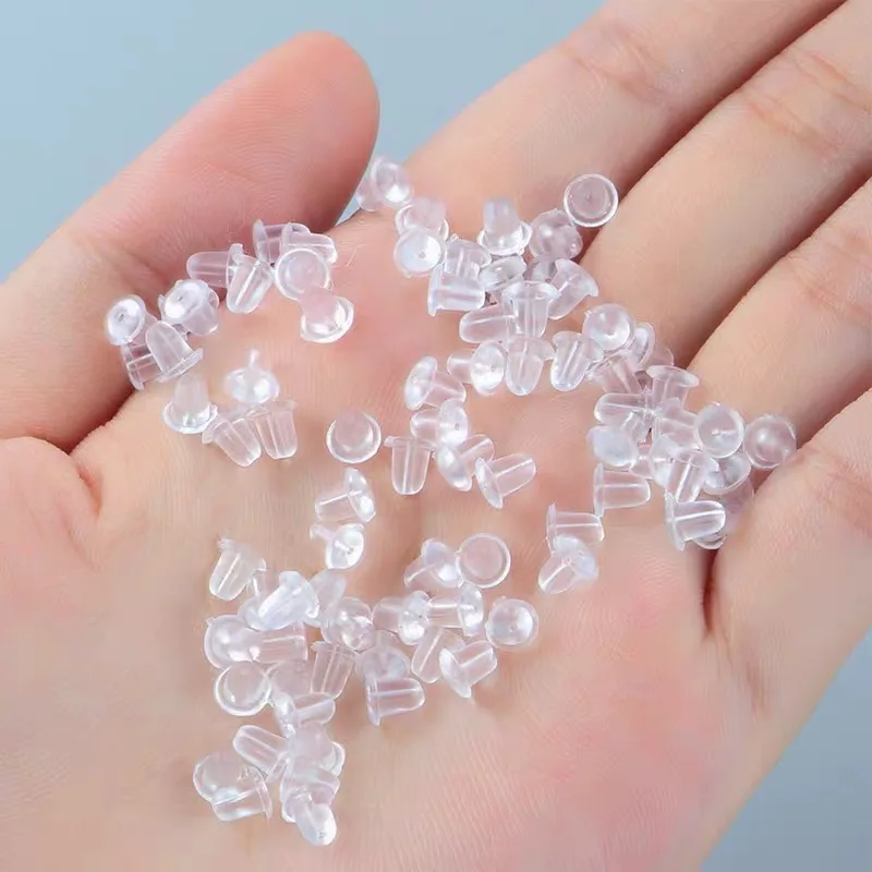 100 200 Clear Rubber Plastic Silicone Earring Back Safety Stoppers Findings