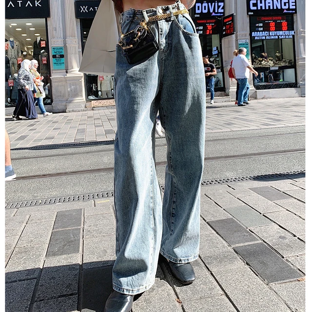 US $19.80 MISHOW 2019 Autumn Fashion Cotton Denim Pant Women High Waist Loose Straight Daily Dark Blue Jeans 