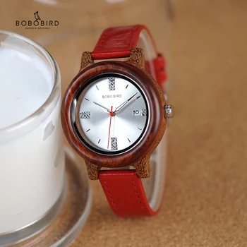 

Bobo Bird Women Wood Watch 37Mm Wooden Pu Strap Wristwatches Female Timepieces Lady Quartz Watch Relogio Feminino