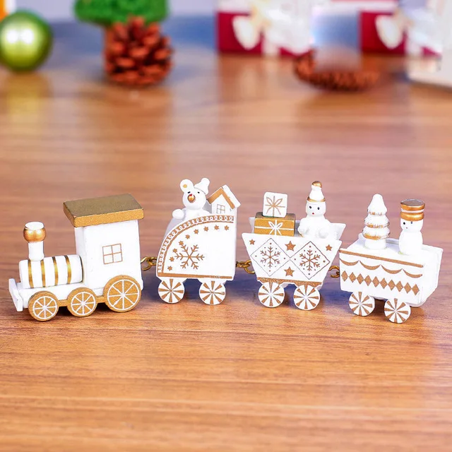 4 шт. деревянный Рождественский поезд игрушки Домашний детский сад праздничное украшение Санта-медведь рождественские деревянные игрушки для детей - Цвет: White-TF302