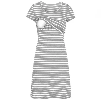 

Nursing Dress Women's Short Sleeve Stripe Maternity Dress Breastfeeding Pregnancy Clothes Soft Pregnant Women Summer Dresses