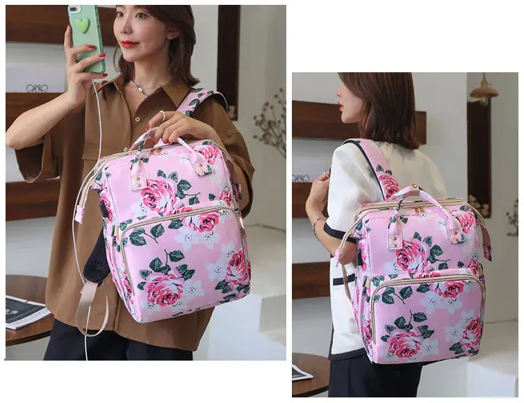 Flower Print Mommy Baby Care Backpacks Women Backpack Large Capacity Mom Outdoor Travel Kids Diaper Bags Casual Stroller Bags