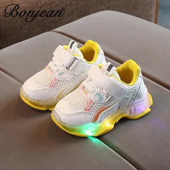 

2020 Kids Sneakers Children Baby Girls Boys Letter Led Luminous Sport Run Sneakers Casual Shoes Mesh breathable Light Up Shoes