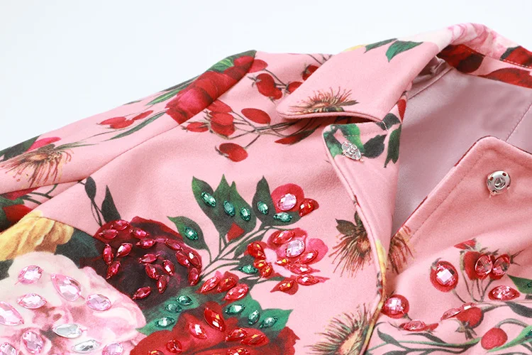 VKBN Autumn and Winter Windbreaker+Dress Rose Flowers Printing Trench Femme Turn Down Collar Women Trench