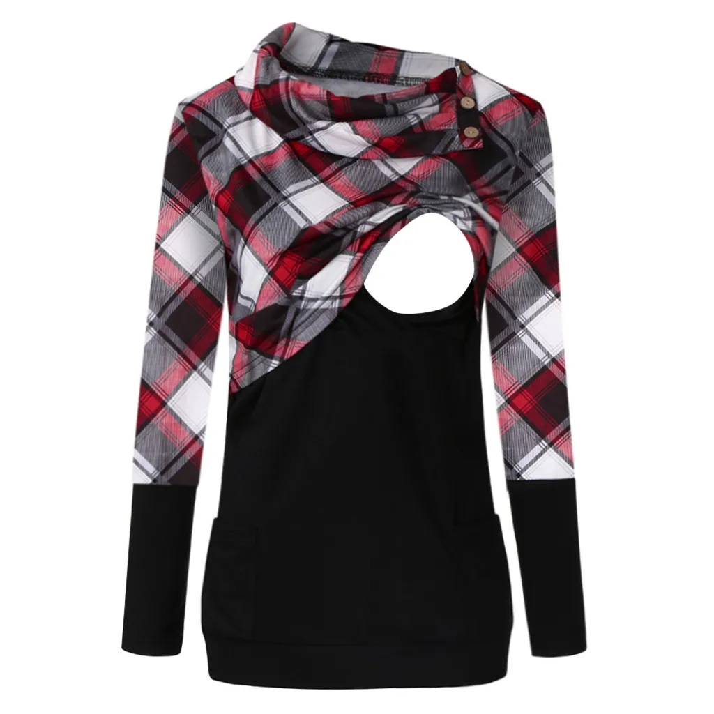 Топы для беременных толстовка кормящих матерей клетчатая Стич одежда грудного