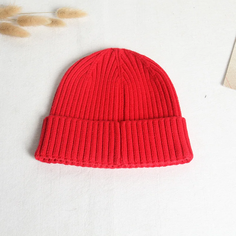 Watermelon Red Одноцветная женская вязаная шапка, уличная теплая вязаная шапка для родителей и детей, вязаная шапка из простых акриловых волокон для студентов - Цвет: Watermelon Red