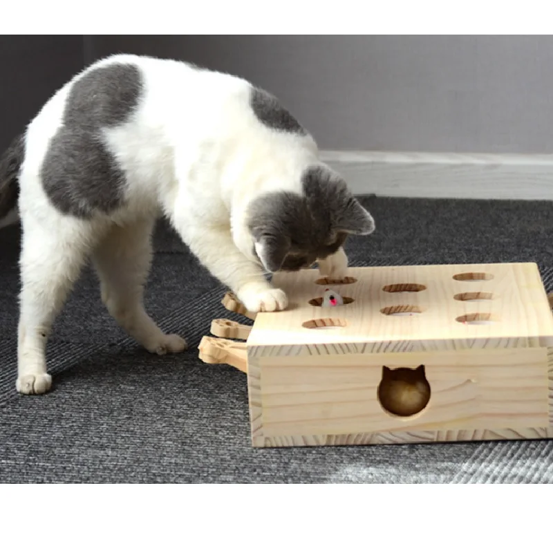 Кот интерактивные игрушки, Whack крот мышь упражняющая игрушка, твердая деревянная головоломка