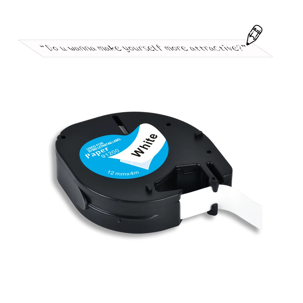 Yance 91200 호환 Dymo Letratag 테이프 12mm 검정색 흰색 종이 테이프 LT 91331 91330 18769 LT91200 LT-100H 라벨 프린터 용
