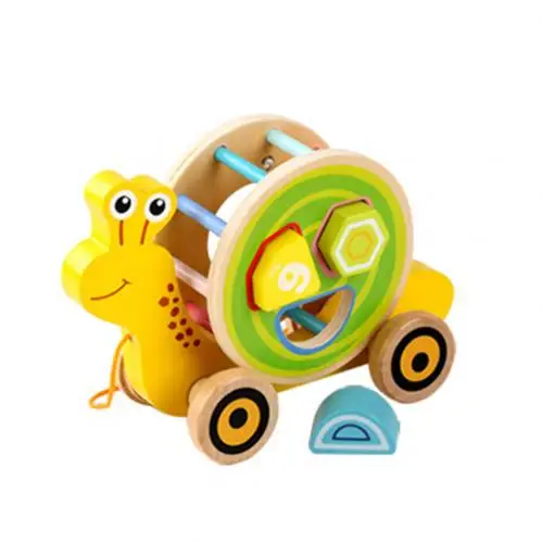 Snail Мультфильм Kide детские деревянные тяга вдоль автомобиля игрушка улитка лиса тянет вдоль автомобиля форма сопряжения блоки образования игрушки для детей - Цвет: Snail