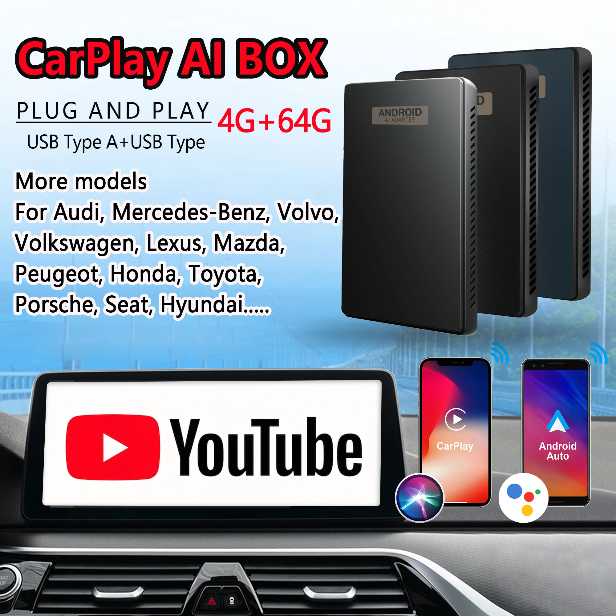 Автомобильная Мультимедийная приставка Carplay 4 + 64 ГБ Android 9.0 | Автомобили и