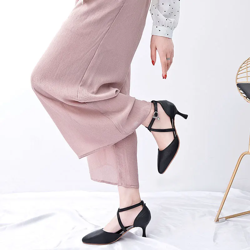 

2019 Spring Pointed-Toe Korean-style Full-grain Leather WOMEN'S Sandals Buckle Extra High High-heeled Shoes