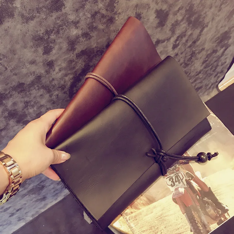 

New vintage clutch trendy bag crazy horse PU leather clutch drawstring clutch