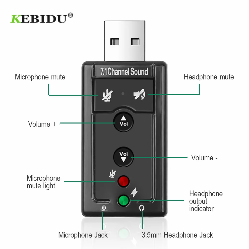 Внешняя звуковая карта KEBIDU 7 1 USB разъем для наушников 3 5 мм аудиоадаптер микрофона