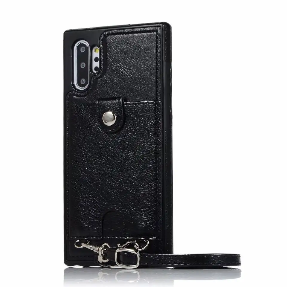 Black Кожаный чехол для samsung Galaxy Note 10 Plus, чехол для мобильного телефона, сумка для samsung S7 Edge, S8, S9, S10, Note 9, 8, длинный ремешок, чехол EEMIA - Цвет: Black