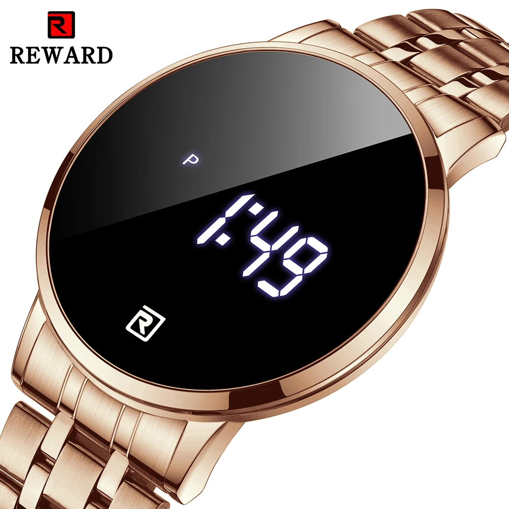 

REWARD Rose Golden Touch Screen Quartz Watch Stainless Steel Waterproof Watches Luxury Brand Luminous Business Date Mens Clock