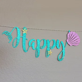 

Mermaid Party Decoration Glitter Cardboard Blue Letter Garland HAPPY BIRTHDAY Purple Shell Banner Ocean Birthday Decoration