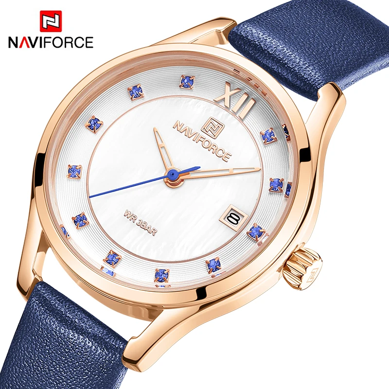 Новые NAVIFORCE женские часы модные роскошные со стразами синие кварцевые