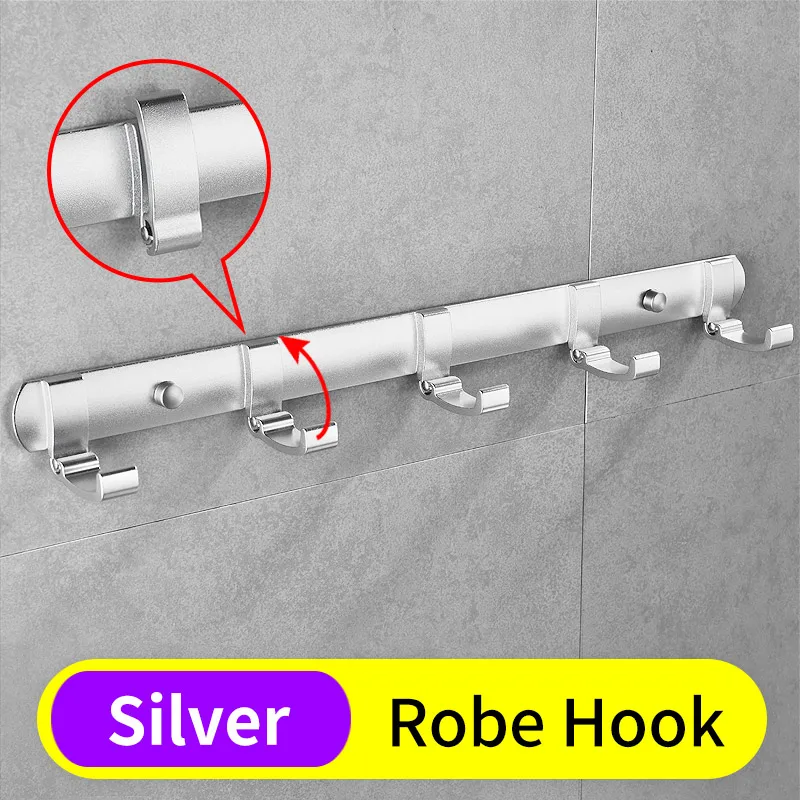 Silver Крючок для халата, черный, серебристый, Алюминиевые крючки для ванной, сумка для полотенец, вешалка для ключей, складные крючки для пальто, настенные аксессуары для ванной комнаты - Цвет: Silver