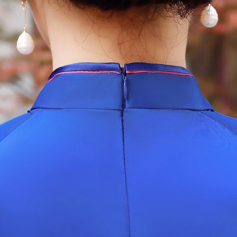 Королевский синий современный китайский традиционный платье дамы Cheongsam стиль вышивка сценическое шоу фестиваль костюмы Длинные Qipao TA1814