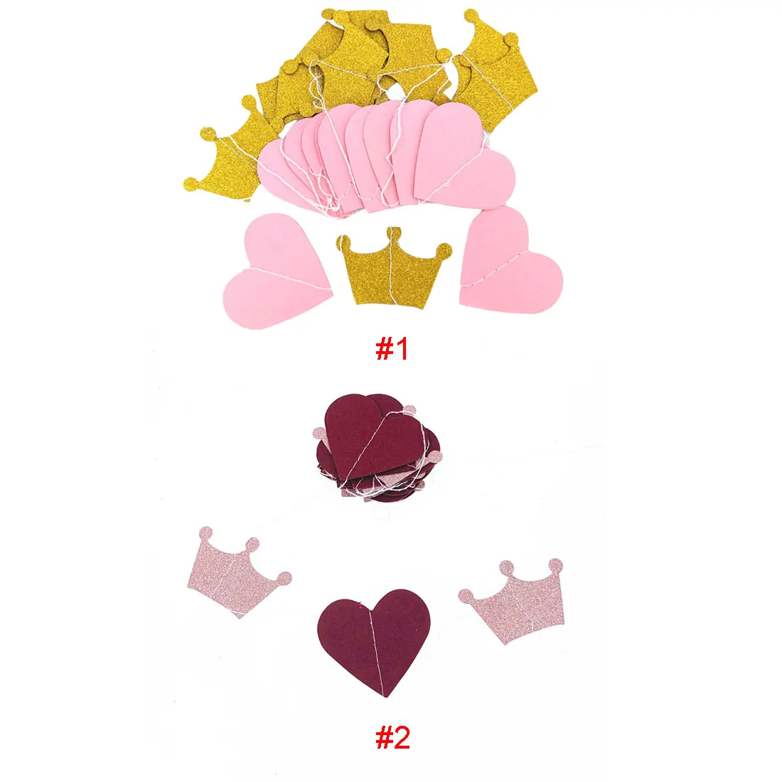 

3D Gold Pink Heart Crown Paper Garland Princess Happy Birthday Bunting Balloon Tail Baby Decorations Paper Garland