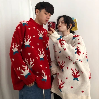 

2019 Winter Men's In Warm Coats Printing Cashmere Pullover Casual Lovers Clothing Tide Coats Brand Woolen Christmas Sweater M-XL