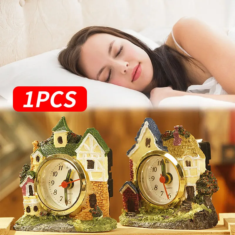 Часы и часы кварцевый механизм мини Horologium будильник смолы офисные игрушки для студентов подарки замок форма