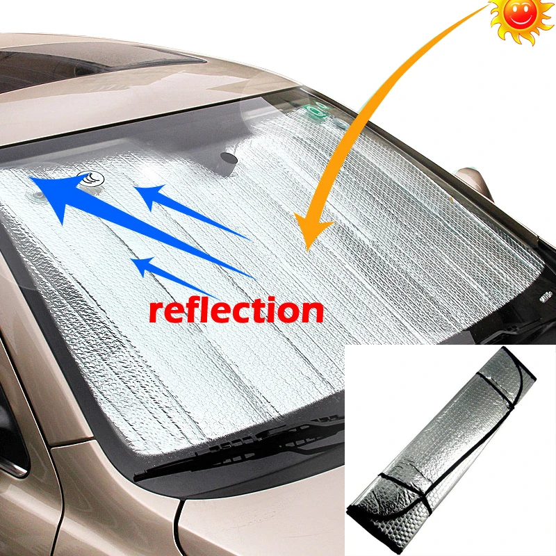 145 cm x 80 cm Interior Protection And Cooling Front Window Windscreen Silver Foil Reflective and Foldable Car UV Laser Sun Shade Block Screen 