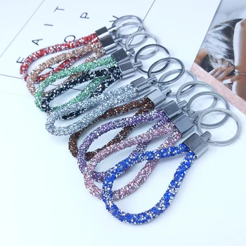 Crystal PU Leather Rope Keychain Jewelry For Women Men Gift Car key Chain