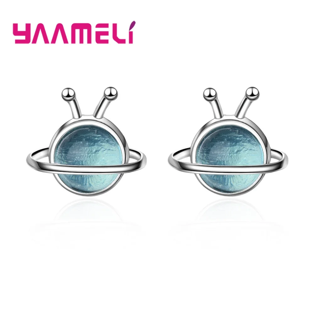 

Exquisite Small Cute Blue Space Universe Planet Stud Earring for Women 925 Sterling Silver Earring Creative Party Gift Jewelry