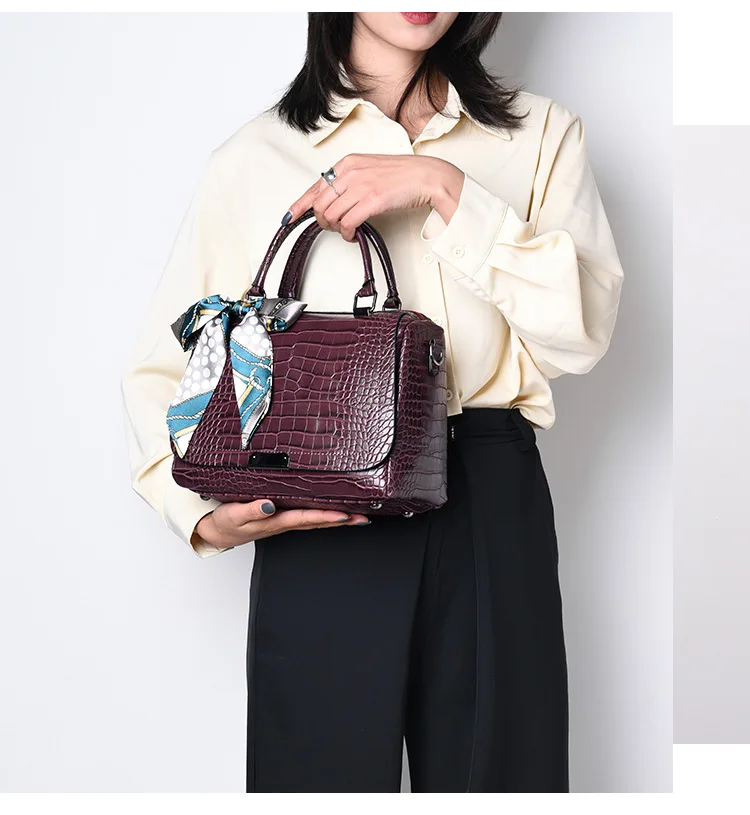 Ladies Faux Crocodile Print Handbags Vintage PU Leather Crossbody Bags Women Luxury Brand Satchels Purse Black Brown Gray Purple (13)