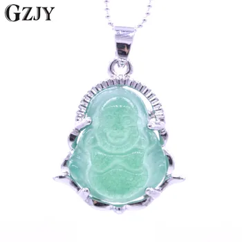 

GZJY Fashion Charm Necklace & Pendant Smile Buddha Green Stone Zircon White Gold Color Pendant For Women Jewelry Gift