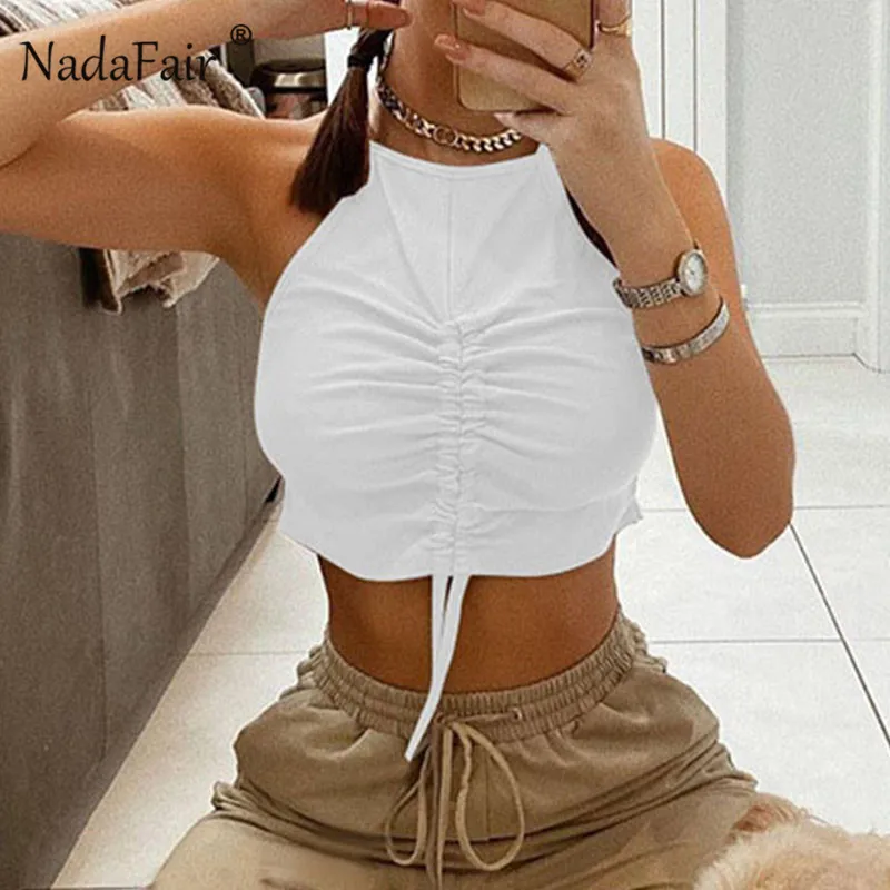 Женский ТРИКОТАЖНЫЙ УКОРОЧЕННЫЙ ТОП Nadafair черный или белый Повседневный Топ на